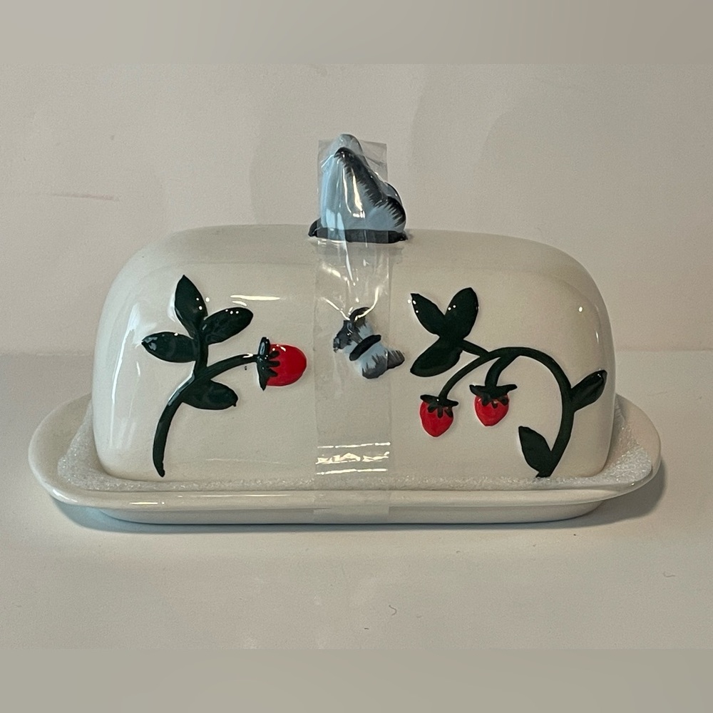 Butterfly Cover Ceramic Butter Dish New